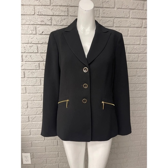 Kasper Jackets & Blazers - Kasper Black Blazer with Gold Zipper Details